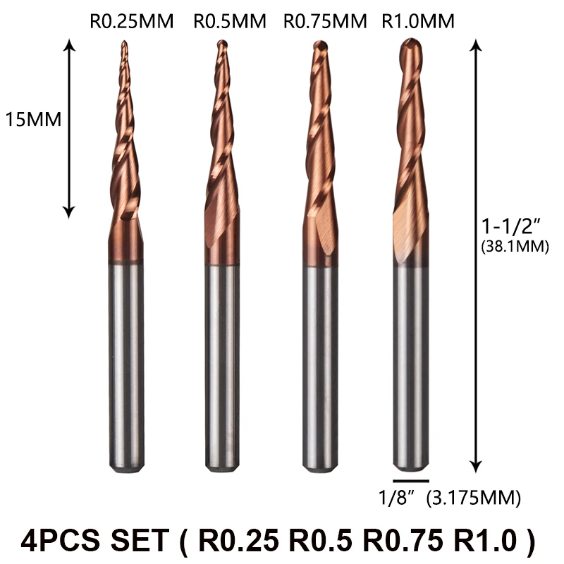 1Set 1-3.175mm shank carbide ball nose end mill CNC engraving router bit ZTXI 1Set 1-3.175mm shank carbide ball nose end mill CNC engraving router bit ZTXI