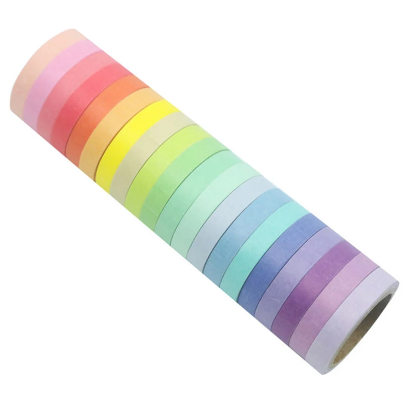 20pcs Washi Tape Set Rainbow Decorative Washi Tape Stationery Colorful 5m 3/5/7.5mm Basic Diary Masking Tape Adhesive Washitape 5