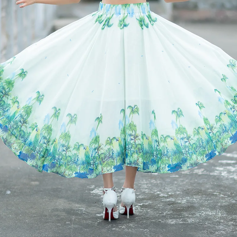 

Photo Shoot Spring And Summer New Style Women's Ethnic-Style 6 M Big Skirt Skirt Heat Transfer Floral Patterns Chiffon Skirt