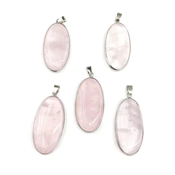 

New Natural Oval Shaped Rose Quartzs Pendants Charm Making for Jewelry Necklace Accessories Gift For Women Size 21x41mm