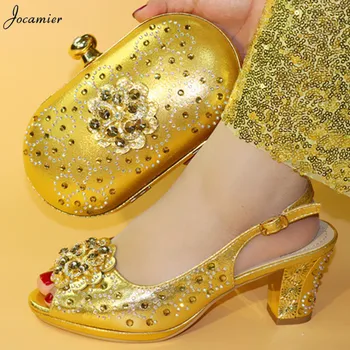 

2019 Most Popular Yellow Color Matching Italian Shoe and Bag Set Wedding and Party African Shoes and Bag Set T12