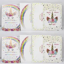 24 шт Единорог Пригласительные открытки для вечернки конверты с днем рождения бумага для приглашений карты Детские Ремесло бумажные