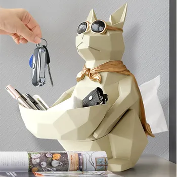 

Nordic Cool Dog Multi-function Tissue Box Living Room Porch Key Remote Control Receive Box Creative Pumping Box WA12