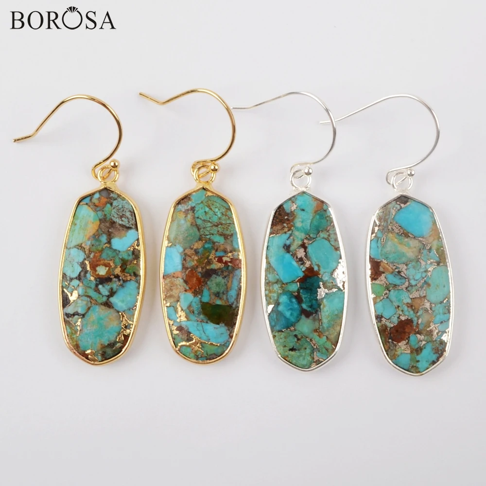 BOROSA 5 пар серебряные медные бирюзовые серьги Kendra Blue Howlites Висячие Серьги Золотая линия бирюзовые серьги ювелирные изделия G1924