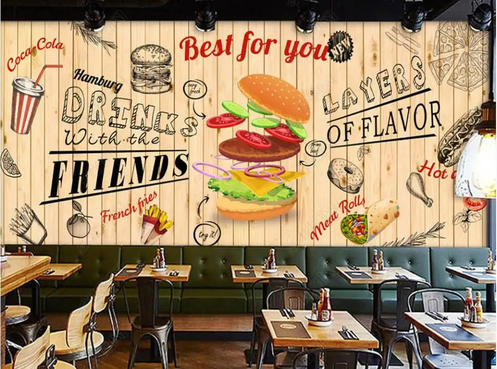 

3d photo wallpaper custom mural European and American Burger Fast Food Restaurant wallpaper for walls in rolls home decor room