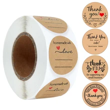 

500pcs 3.8cm Kraft Paper Stickers Scrapbook Gift Handmade With Love Thank You Seal Label Sticker Christmas Party Wedding Decor