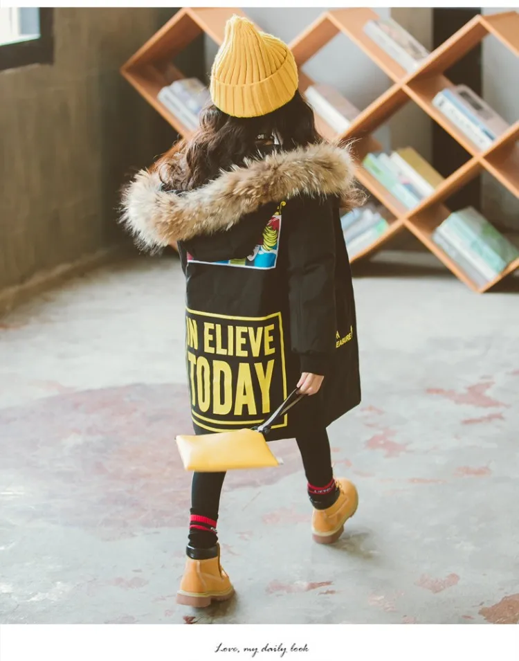 Зимняя одежда для девочек; модные теплые пуховые хлопковые куртки; Детские пальто с меховым воротником; утепленная детская одежда с капюшоном для девочек