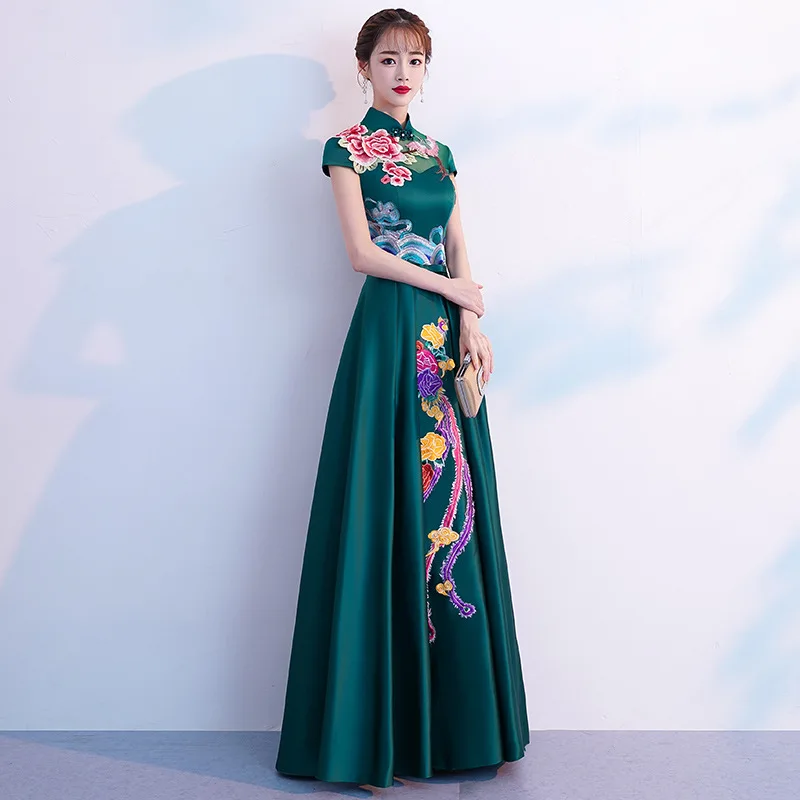 GREEN Зеленое современное китайское платье Qipao сексуальные платья Чонсам повседневные женские атласные Традиционные вечерние платья Vestido восточные Свадебные - Цвет: GREEN