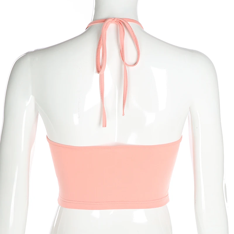 Iamhotty Camis женские короткие топы без рукавов с открытой спиной милые короткие топы Холтер розовый мультфильм летний жилет