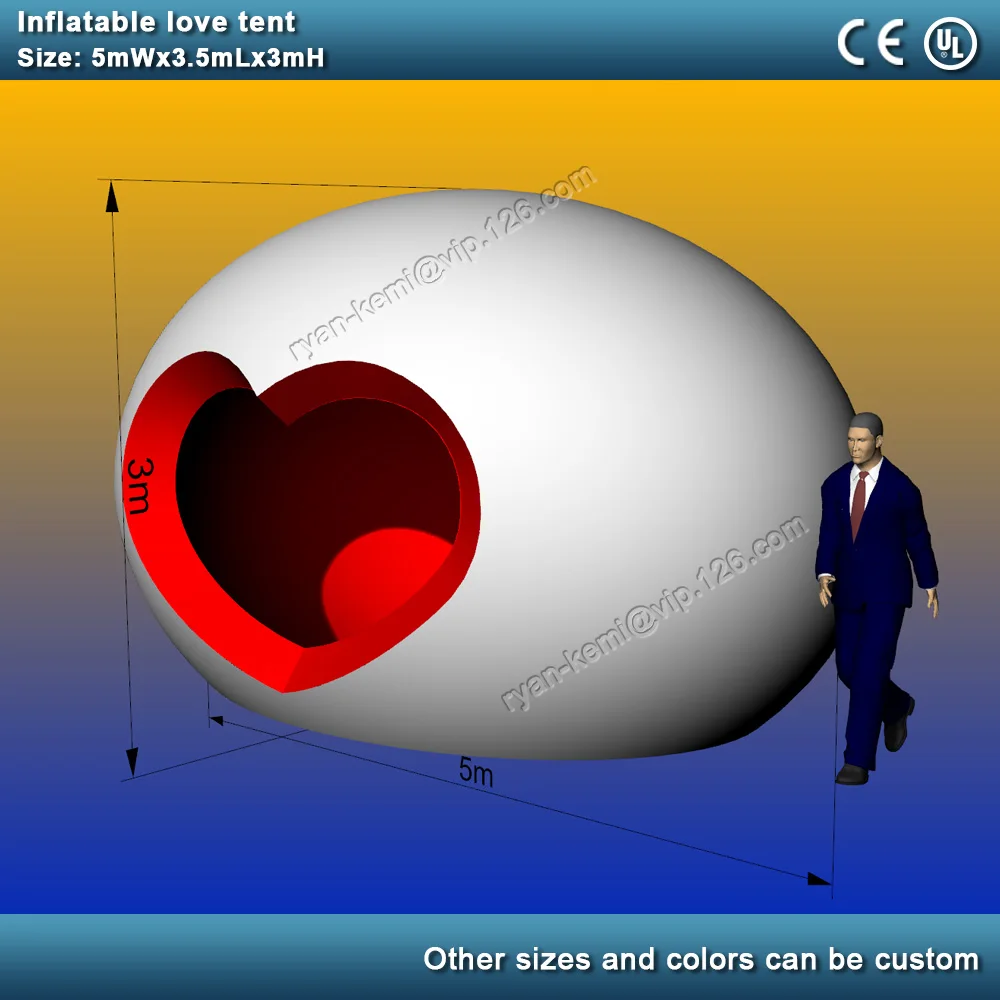 5mx3.5mx3mH white red inflatable dome tent for wedding party heart door inflatable love room inflatable igloo shelter oval tent 2