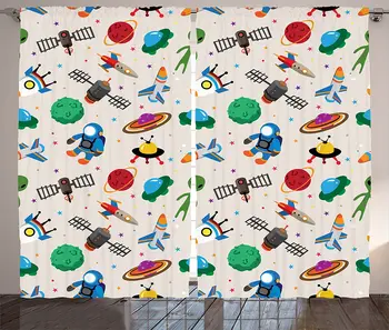 

Outer Space Window Curtains Space Cartoon Fantasy Adventure Universe Traveling Futuristic Child Artwork Living Room Bedroom