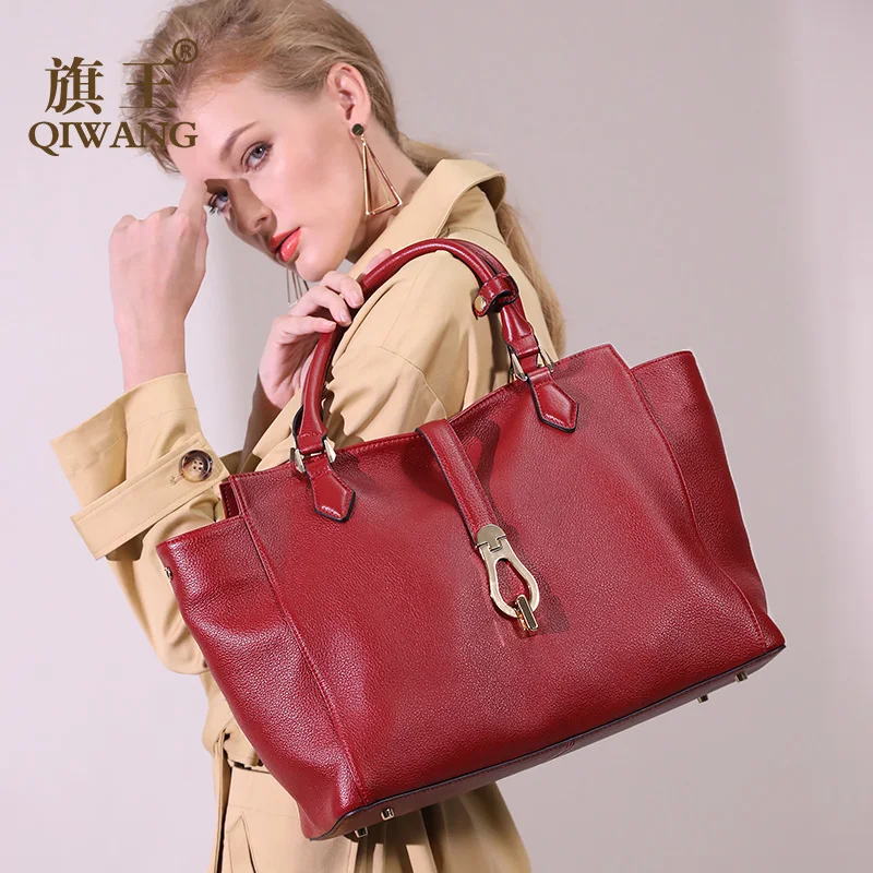Qiwang Роскошная Брендовая женская сумка, большие сумки через плечо, натуральная мягкая кожаная сумка, дизайнерская женская сумка с верхней ручкой