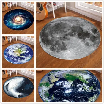 

3D Galaxy Earth Moon Round Carpet Rug For Living Room Anti Slip Kids Bedroom Carpet Decoration Room Nordic Mat Rug Floor Home
