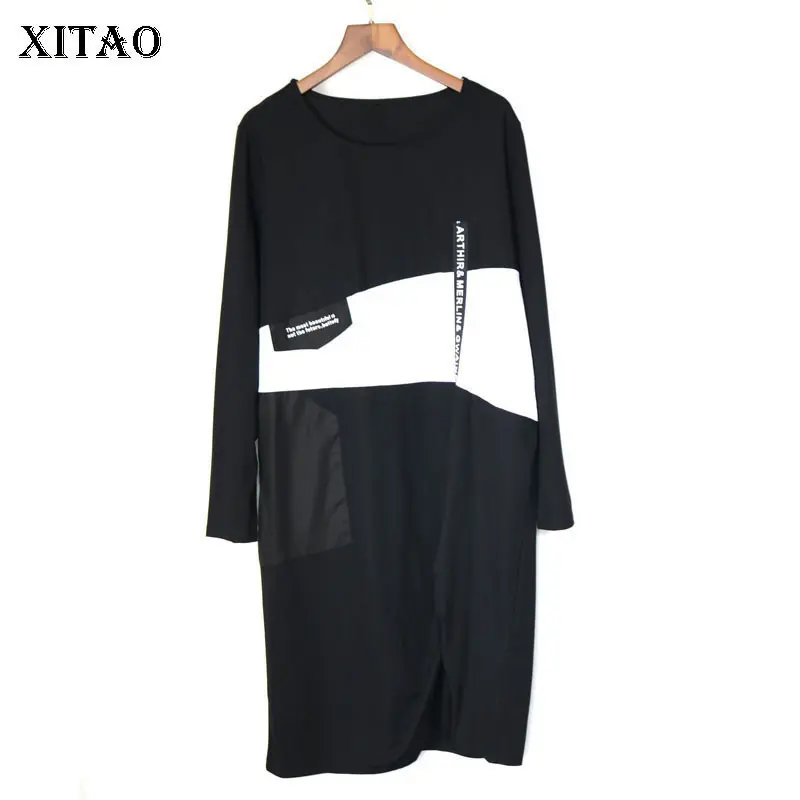 

XITAO Irregular Slim Pleated Dress Women Korea Fashion 2019 Autumn Patchwork Pullover Elegant Pocket Wind Cold Dress WQR1712