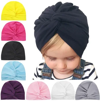 

Children's Knotted Pure Color Turban Hat Chemo Cap Headbands Girls Hair Accessories FJ88