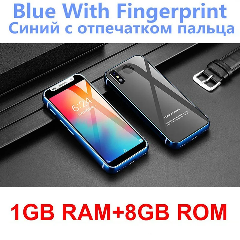 Blue 8GB ROM Поддержка Google Play, 3,4 дюймов, маленький мини 4G смартфон, Android 8,1, отпечаток пальца, две sim-карты, четыре ядра, Разблокировка мобильного телефона, Melrose - Цвет: Blue 8GB ROM