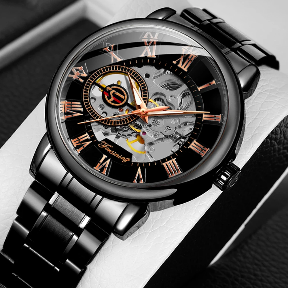 FORSNING Mechanical Sport Male Wrist Watches Roman Numerals Stainless Steel Waterproof Skeleton for Mens | Наручные часы