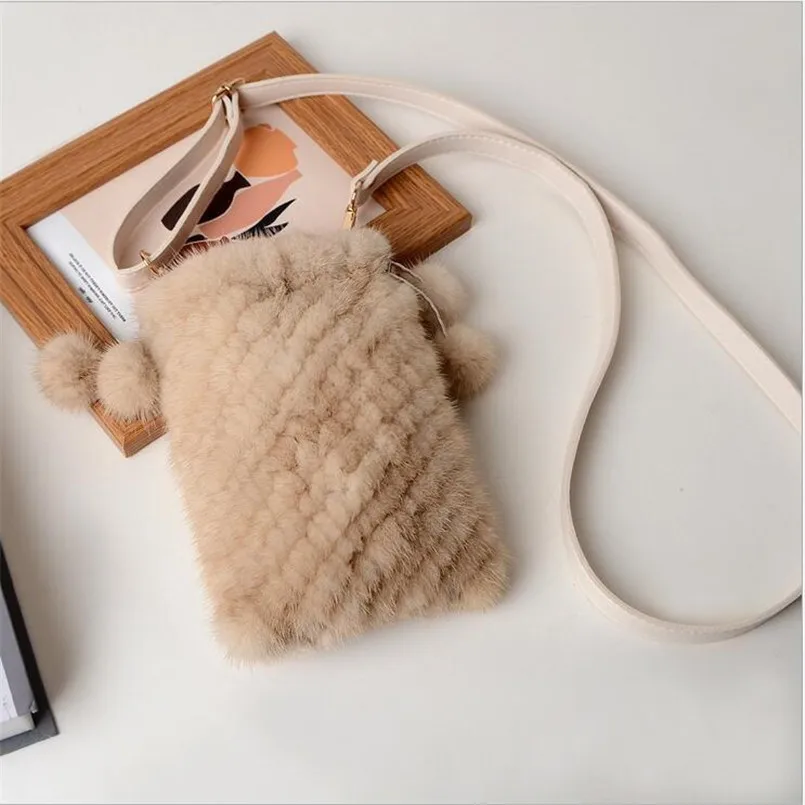 Real Nerz Umhängetaschen Für Frauen Herbst Winter Plüsch Geldbörsen und Handtaschen Weibliche Telefon Schulter Tasche Mädchen Brieftasche – Detail 7