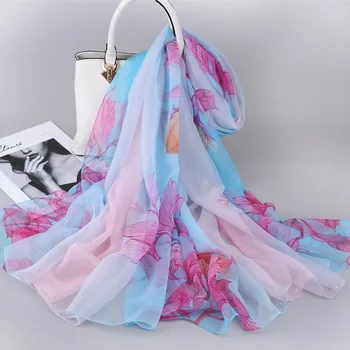 

G1046 New Fashion Summer Women Boho Flower Printing Silk Scarf Spring Ladies Shawl Scarves Girls Casual Soft Wrap Scarf