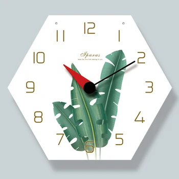 

Arabic Numeral Clocks Green Plant Antler Pattern Home Decoration Silent Large Wall Clock Modern Design Decor Dining Room