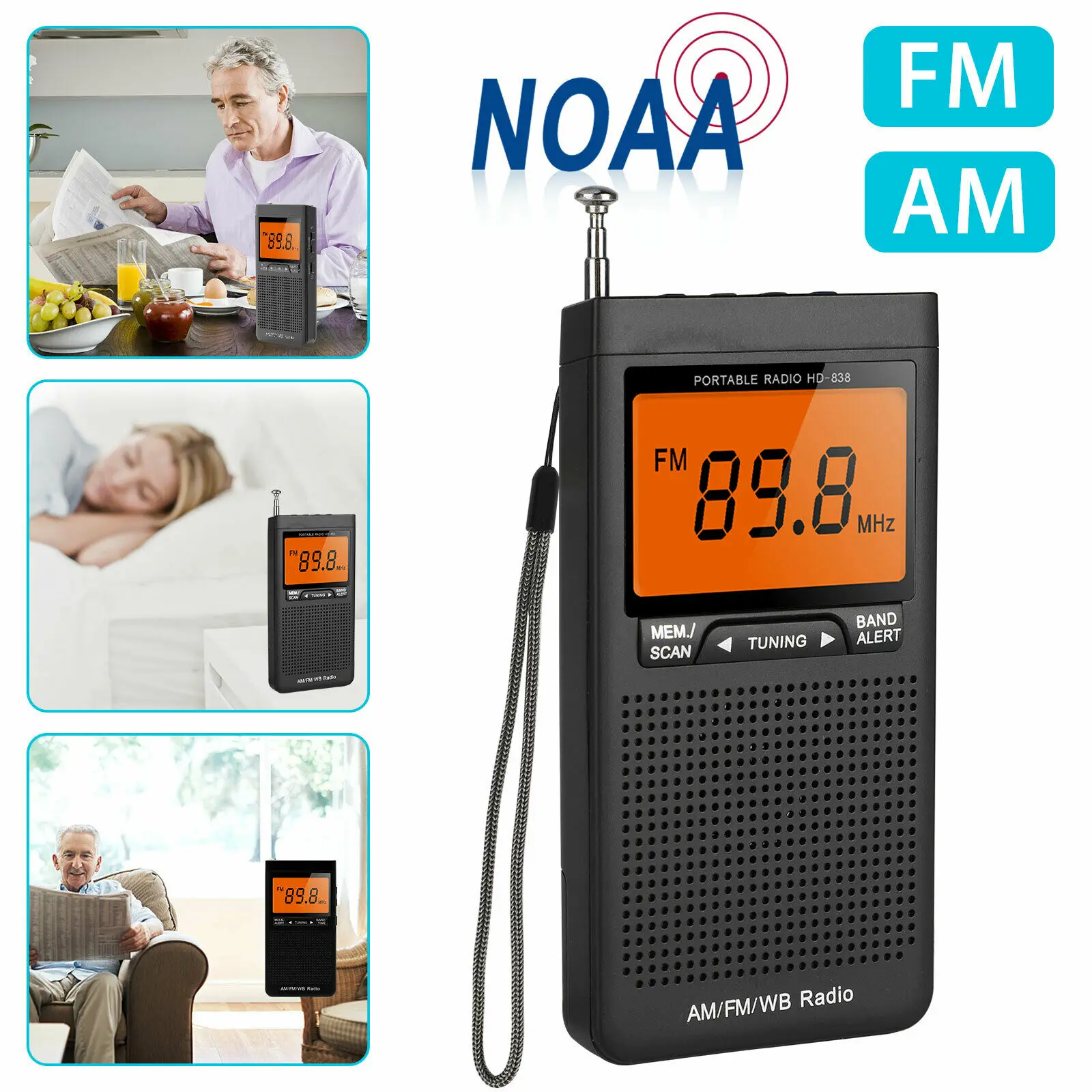 Emergency Pocket NOAA AM FM Weather Radio Compact Portable Auto-Search Built-in Speaker portatil de bolsillo Alarm Clock | Электроника