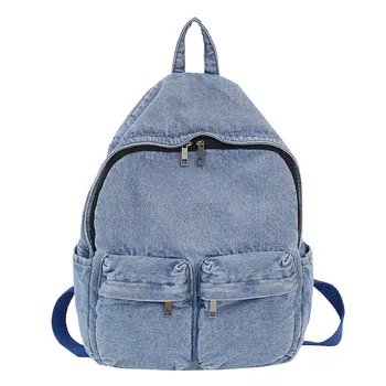 

Fashion Ladies Denim Shoulder Bag Female Vintage Shoulder Backpacks Denim Retro Port Wind Harajuku Student Travel Bag Quality