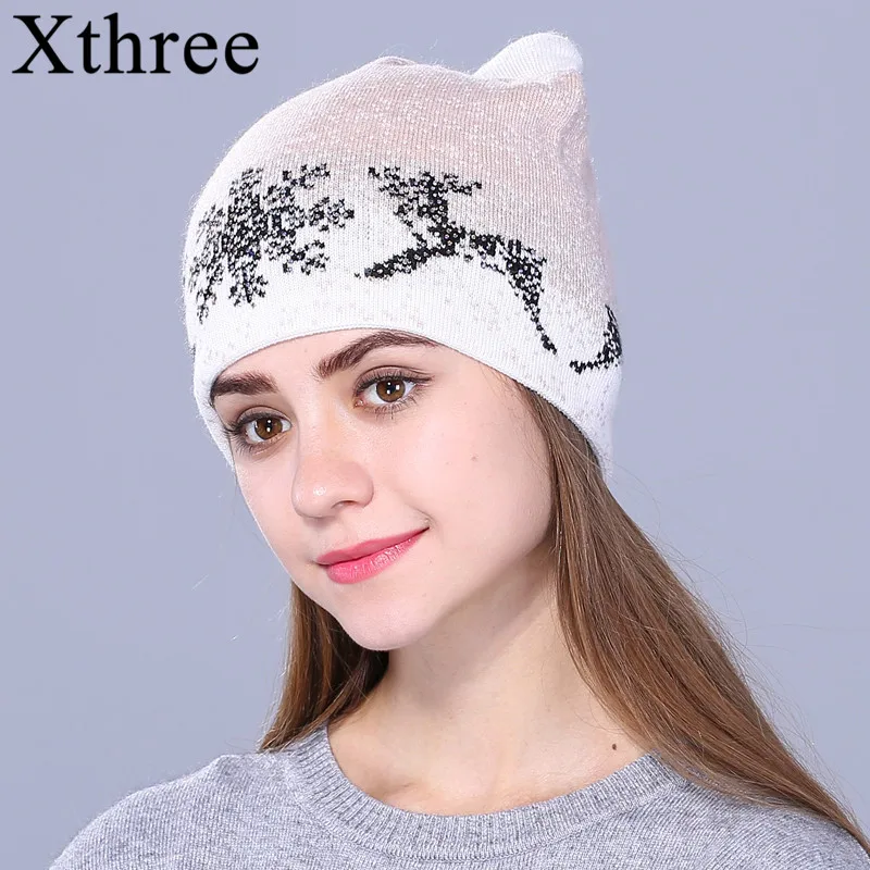 

Шапка Xthree кашемировая Женская, осенняя вязаная шерстяная шапка для шапки для девочек