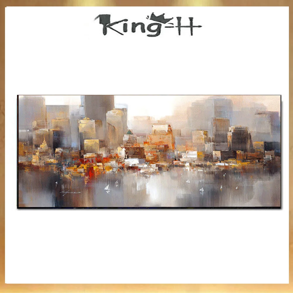 

Colors Picture Abstract City Handpainted Modern buildings City Landscape Painting For Living Room Aisle Fashion Bar Pub Wall Art