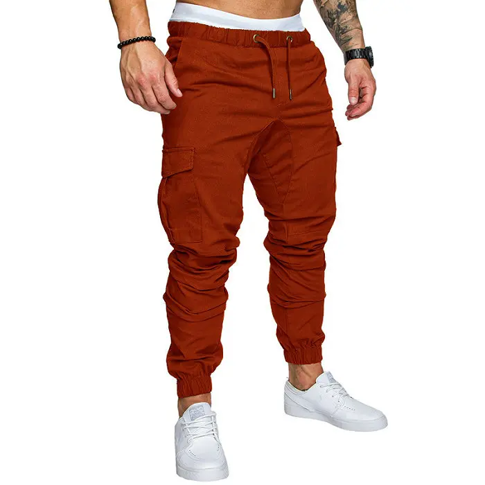 Новинка, повседневные штаны для бега, одноцветные, мужские хлопковые эластичные длинные брюки, pantalon homme, военные армейские брюки-карго, мужские Леггинсы - Цвет: Brown