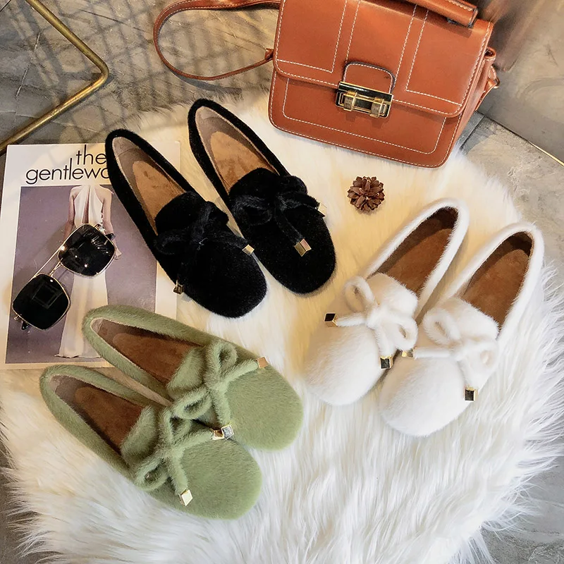

Shoes On Heels Bow-Knot Women Slip-on Round Toe Women's Moccasins Casual Female Sneakers Autumn Loafers Fur Modis Butterfly