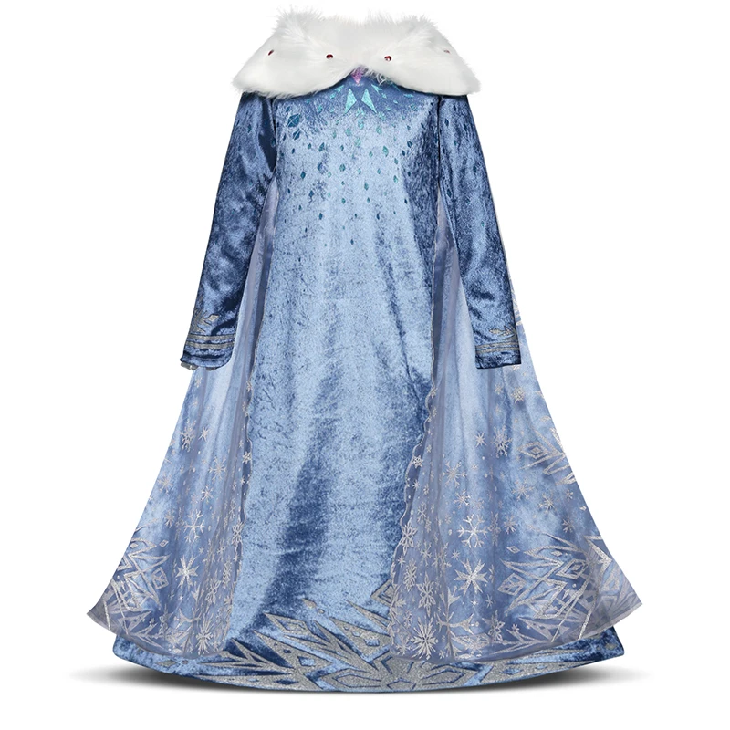 4-10 Years Fancy Cosplay Princess Dress Anna Elsa Kids Costume Snow Print Halloween Party Dress Vestidos Children Girls Clothing
