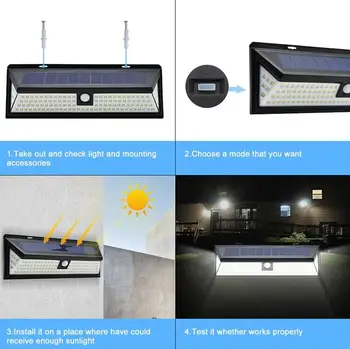 

1000LM 118 LED Solar Lights Outdoor 3 Modes Wireless PIR Motion Sensor Garden Solar Lamp Waterproof Lights Illumination