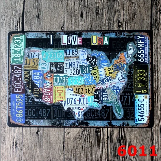 Vintage Tin Sign Wall Decor Retro - Vintage Tin Sign Wall Decor Retro Metal Art Bar Pub Poster USA Car Plates Map 20x30CM 