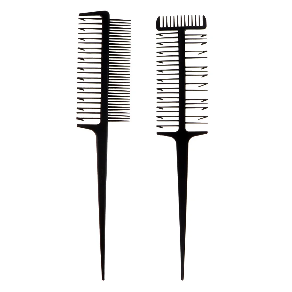 2pcs 3 Way Barber Hair Coloring Stylist Weaving Highlighting Dyeing Comb Cutting Comb Hair Trimmer Heat Resistant Salon Comb