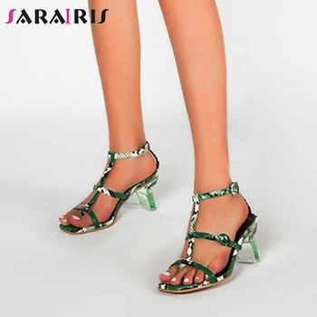 

SARAIRIS Hot New Fashion Ladies Summer Sandals Sandals Women Square Toe Snake Print Style Strange Buckle Strap Shoes Woman
