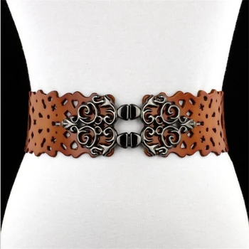 

2020 Fashion Retro Leather Belts for Women Openwork Wide Girdle Dress Wild Casual Elastic Girdle High Quality Belts