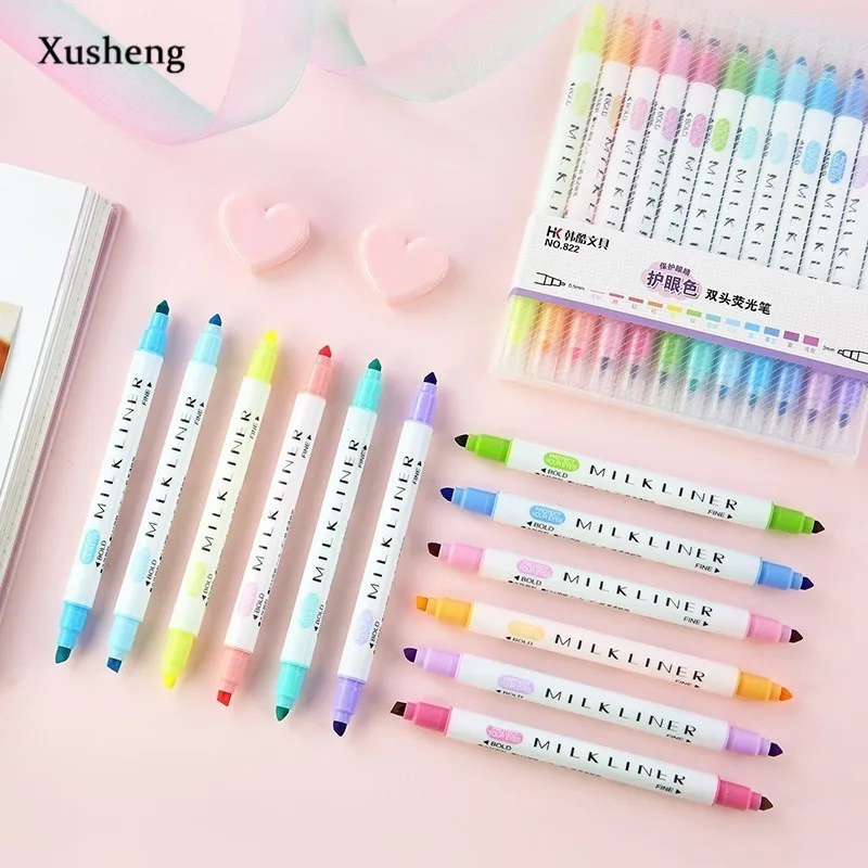 

12 Pcs/set Cute Japanese Stationery Zebra Mildliner Double Headed Fluorescent Pen Milkliner Pen Highlighter Pen Color Mark Pen