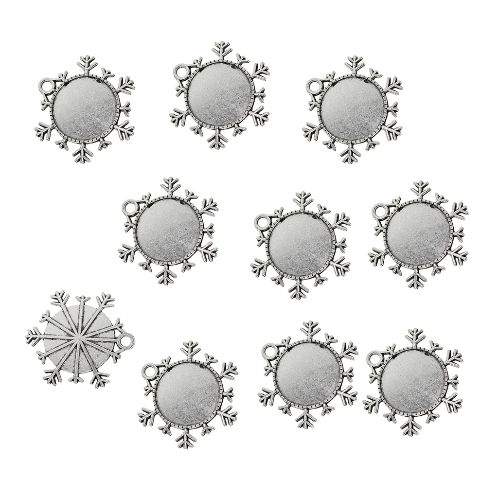 10x XMAS Snowflake Pendant Trays 25mm Pendant Blanks Bezel Cabochon Settings