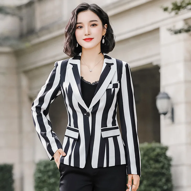 

Stripes Small Suit Coat Women's Short 2019 New Style Spring And Autumn Casual Popular Elegant Thin Flax Suit