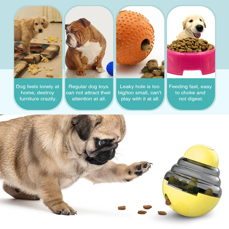 

Tumbler Treat Ball For Dogs Food Dispensing Safe Interactive Dog Toys Pet Training Adjustable Leaky Hole IQ Puzzle Game