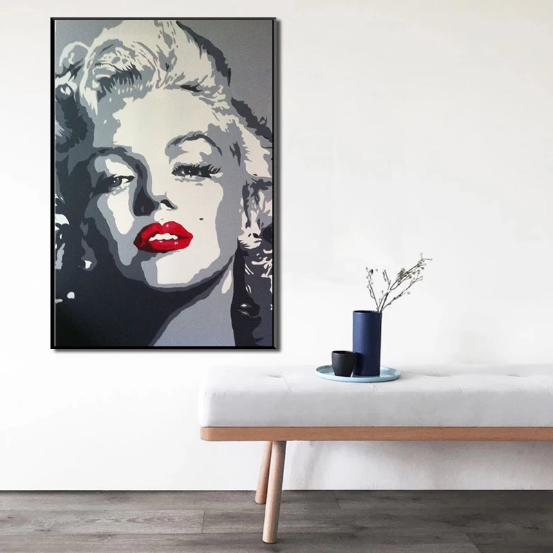 Marilyn Monroe Red Lips Painting Printed on Canvas