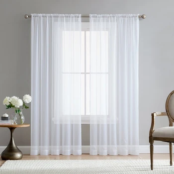 

2Pcs Super Soft Great Hand Feeling White Tulle Curtains for Living Room Decoration Modern Veil Chiffon Solid Sheer Voile