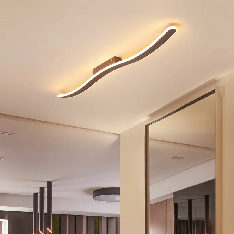 Corridor Led Ceiling Lamp Nordic Modern Minimalist Aluminum Wave Shaped Light Living Room Lights Ceiing Fixture Black | Лампы и