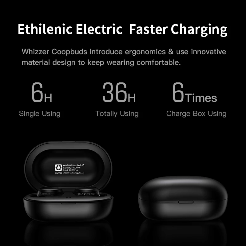Whizzer APTX Bluetooth Earphone C3 TWS Wireless Earbuds Original ANC earbuds with Qualcomm Chip bass Volume Control 36H Playtime