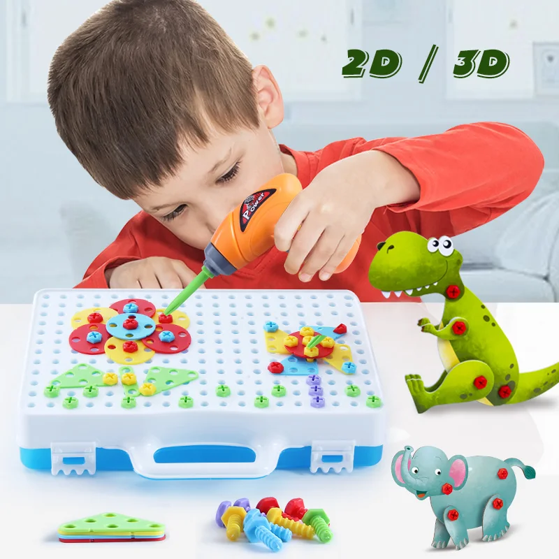 Детский инструмент игрушки электрическая дрель шурупы 3D пазл обучающие игры для