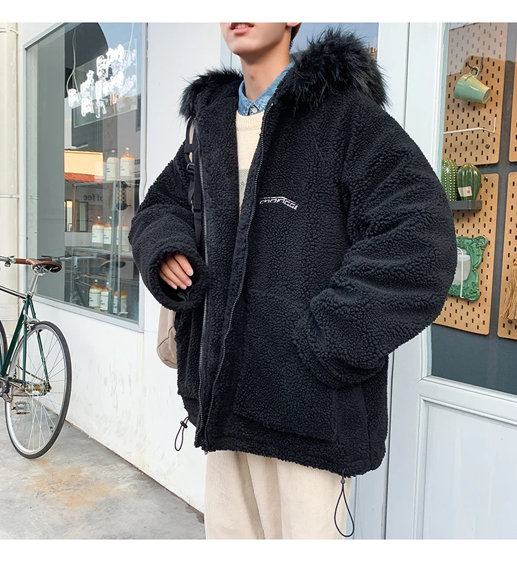 Зимняя новая куртка из овечьей шерсти мужская теплая Модная однотонная Повседневная куртка с капюшоном Мужская Уличная свободная