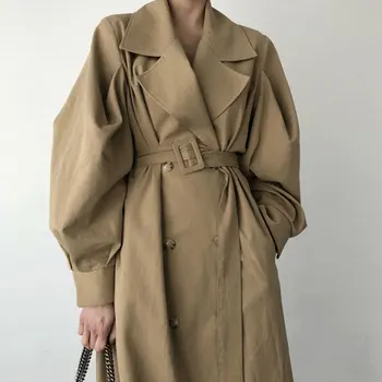 

Elegant Windbreaker Women Slim With Belt Fashion Khaki Outerwear New Spring Autumn Double-breasted Turn Down Collar Trench Coat
