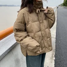 Mooirue осенне-зимняя Корейская парка Harajuku пальто женское утепленное школьное хлопковое Стеганое пальто с высоким воротником и длинным рукавом