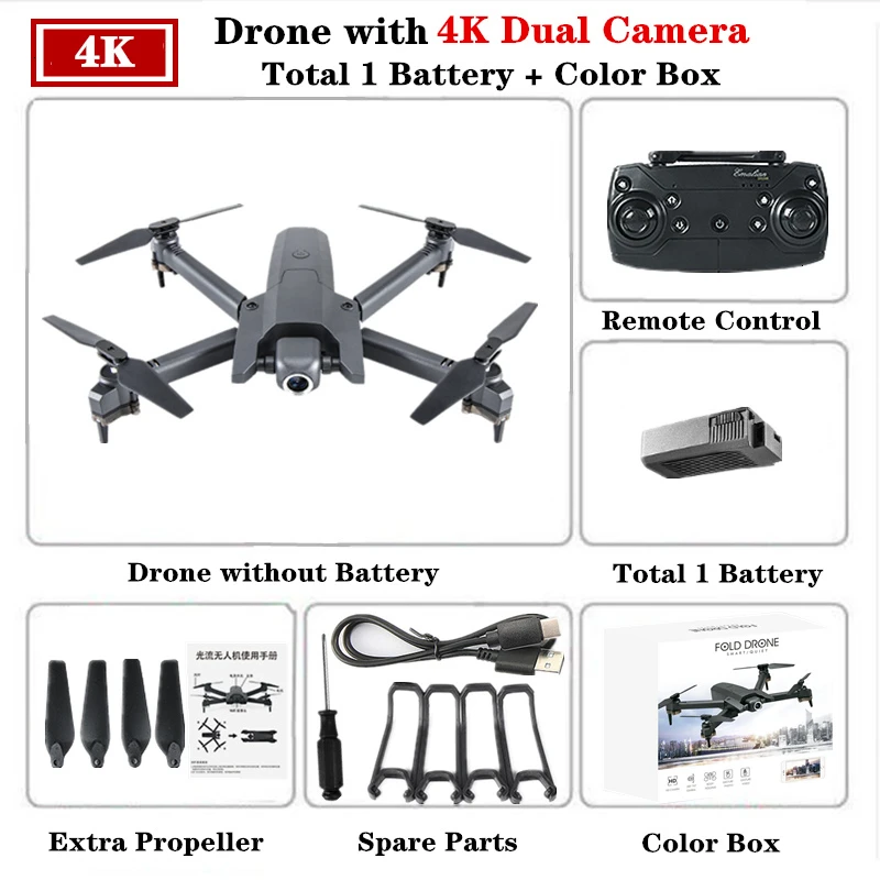 Радиоуправляемый Дрон Квадрокоптер с 4K HD WiFi FPV камера с высоким режимом удержания Квадрокоптер складной рычаг Вертолет VS E58 M69 SG106 игрушечный Дрон - Цвет: 4K-Dual Camera-4