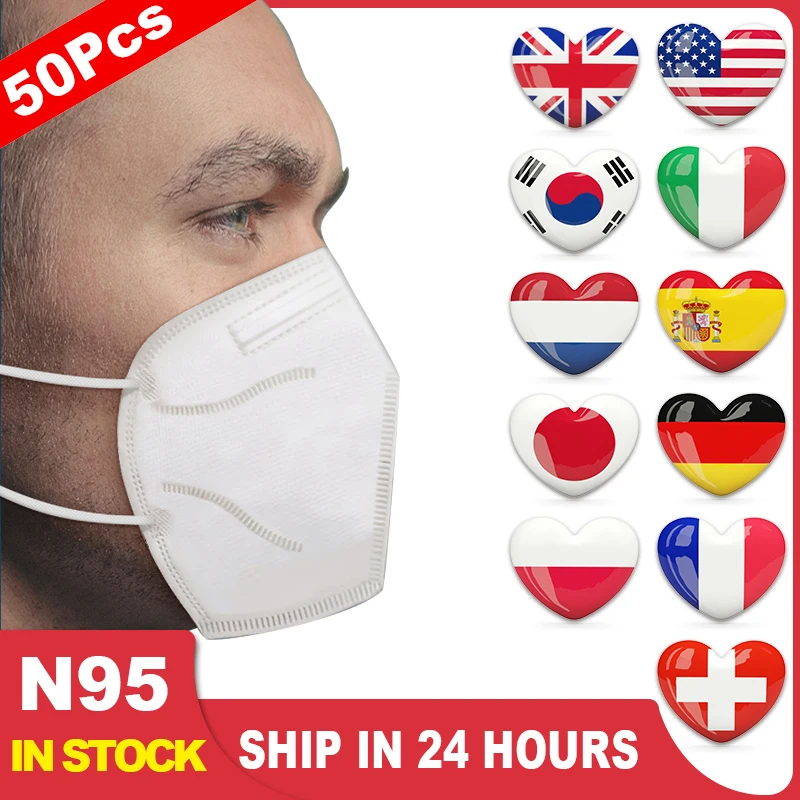 

100Pcs KN95 Breathable Face Masks 95% Filtration Mouth Cover Mask Filter Respirator N95 Masks KF94 FFP2 FFP2 KF94